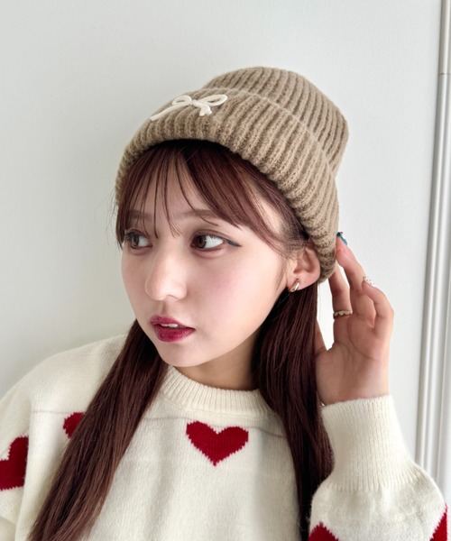 セール】リボン折り返しニットビーニー（ニットキャップ