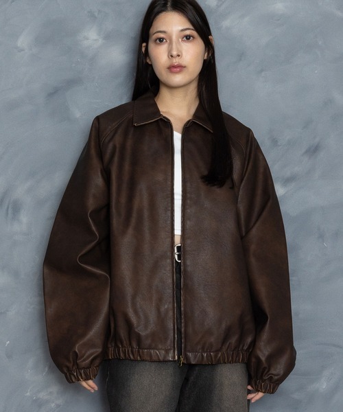 ジャケット・アウター JIMWAG Fake leather blouson セール】Vintage-like synthetic leather blouson/ヴィンテージ