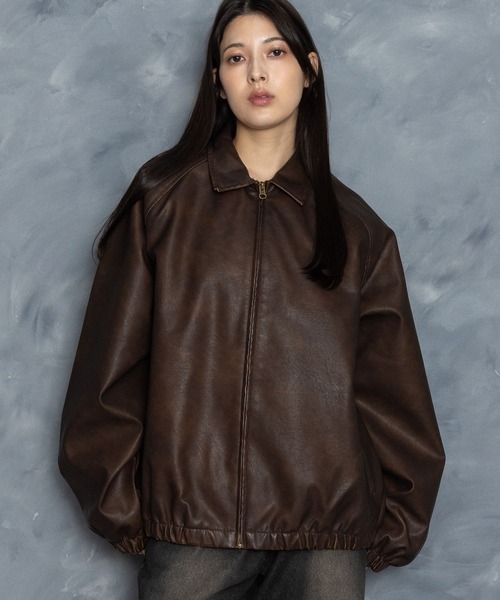 ヴィンテージPUレザージャケット/ ブラウン セール】【リバイバル/ユニセックス】ヴィンテージPUレザー