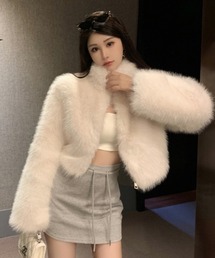 フェイクファーショート丈ジッパージャケット