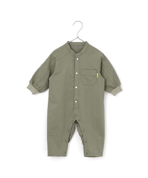 MAKE YOUR DAY（メイクユアデイ）の「バンドカラーカバーオール（ロンパース・キッズ・イエロー/カーキ/ブルー・70/80）」の2枚目の写真