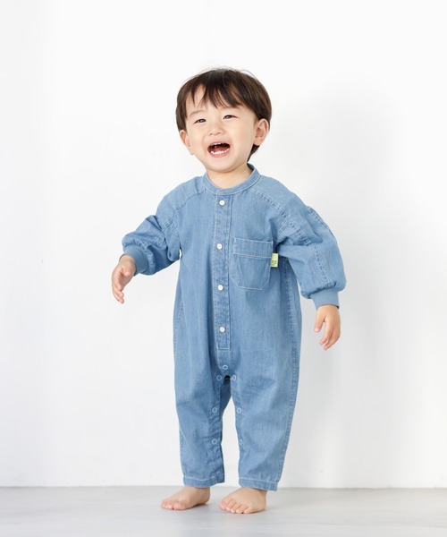 MAKE YOUR DAY（メイクユアデイ）の「バンドカラーカバーオール（ロンパース・キッズ・イエロー/カーキ/ブルー・70/80）」の3枚目の写真