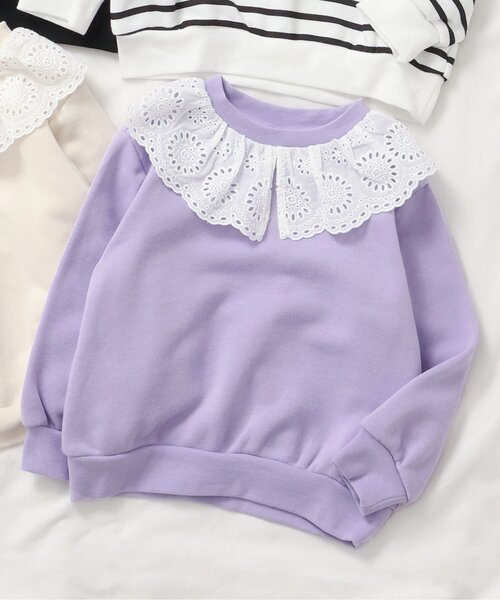 apres les cours(アプレレクール)の「【WEB限定】レースフリル衿トレーナー(スウェット・キッズ・ラベンダー/ブラック/キナリ/その他2・80/120/140/130/110/100/90)」の3枚目の写真