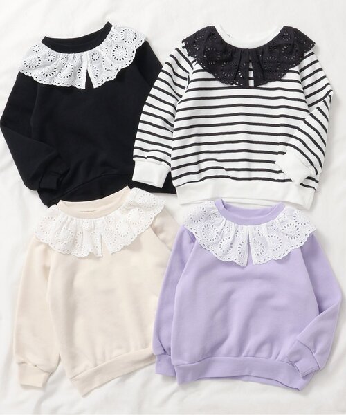 apres les cours(アプレレクール)の「【WEB限定】レースフリル衿トレーナー(スウェット・キッズ・ラベンダー/ブラック/キナリ/その他2・80/120/140/130/110/100/90)」の6枚目の写真