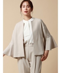 フレアジャケット  ノーカラー  ハンドウォッシュ  ストレッチ  トリクシオンダブルクロス  ブローチ付き