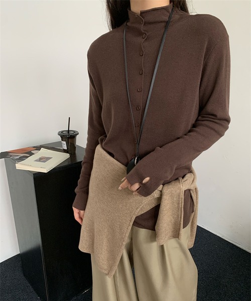 【セール】ボタンデザイン ハイネックウールセーター（Tシャツ/カットソー）｜DECADE CLASSIC（ディケイド クラシック）