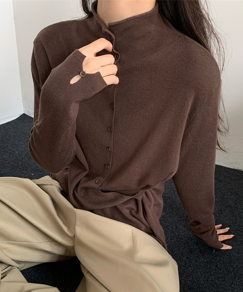 DECADE CLASSIC(ディケイド クラシック)の「ボタンデザイン ハイネックウールセーター(ニット/セーター・レディース・チョコ/レッド/ダークグレー・FREE)」の6枚目の写真