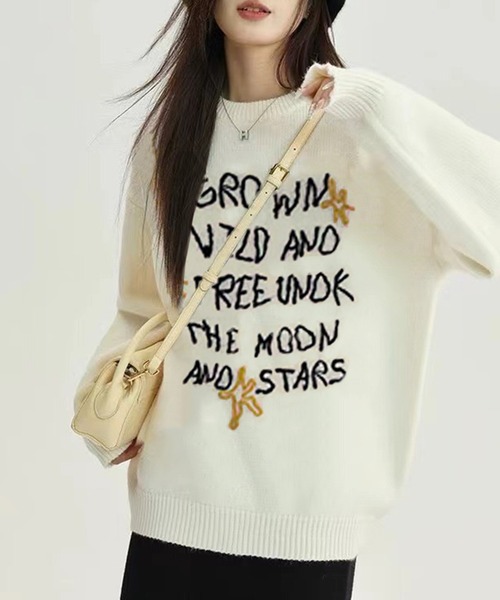 WESTSEA(ウエストシー)の「刺繍 ロゴニット 長袖 オーバーサイズ(ニット/セーター・レディース・グレー/アイボリー・FREE)」の3枚目の写真