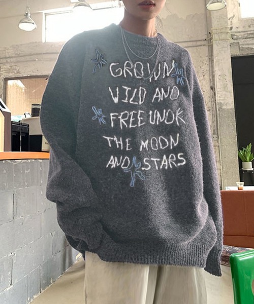 WESTSEA(ウエストシー)の「刺繍 ロゴニット 長袖 オーバーサイズ(ニット/セーター・レディース・グレー/アイボリー・FREE)」の8枚目の写真