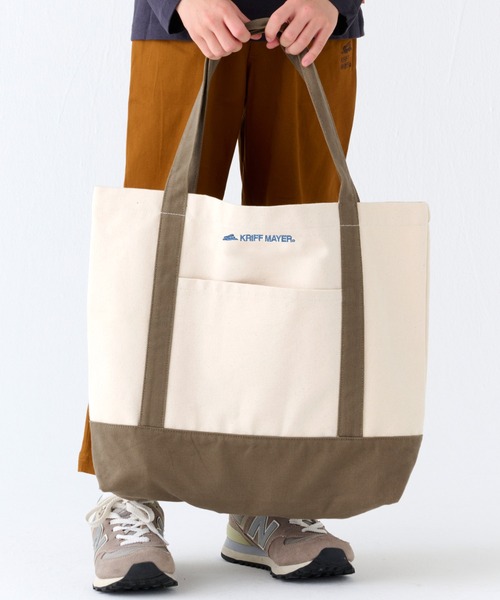 KRIFF MAYER（クリフメイヤー）の「配色クリフトート（トートバッグ・レディース・バーガンディー/ホワイト×ブラウン/ホワイト×グリーン/グリーン/ネイビー・FREE）」の2枚目の写真
