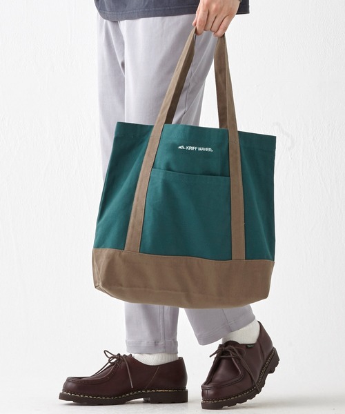 KRIFF MAYER（クリフメイヤー）の「配色クリフトート（トートバッグ・レディース・バーガンディー/ホワイト×ブラウン/ホワイト×グリーン/グリーン/ネイビー・FREE）」の3枚目の写真