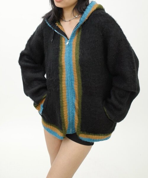 WHO'S WHO gallery（フーズフーギャラリー）の「※２サイズ【UNISEX/ユニセックス】KOOK'Nラインモヘアジップパーカー（パーカー・メンズ・ブラック/パープル・MEDIUM）」の9枚目の写真