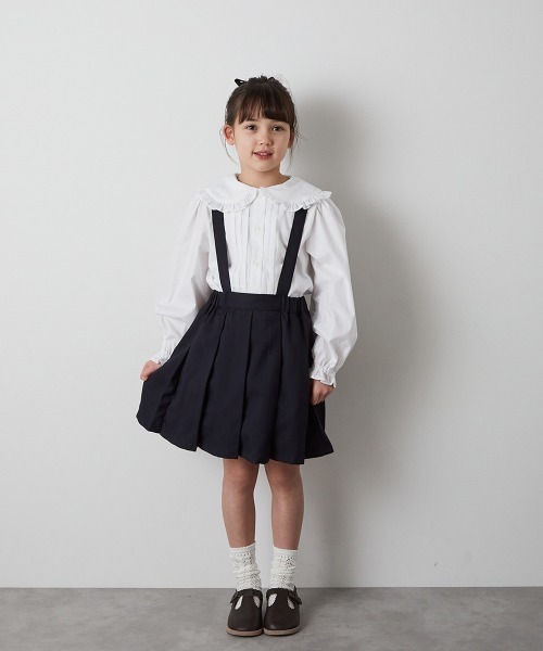 riziere(リジェール)の「サスペンダープリーツスカート(スーツスカート・キッズ・カーキ系/ネイビー/ブラウン・90/100/110/120/130/140/150)」の3枚目の写真