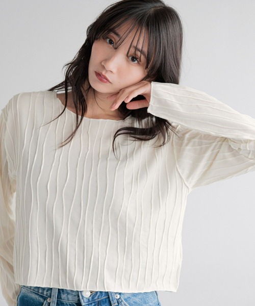 LOWRYS FARM（ローリーズファーム）の「ウネウネジャガードプルオーバー291339（Tシャツ/カットソー・レディース・アイボリー/ブラック・FREE）」の2枚目の写真