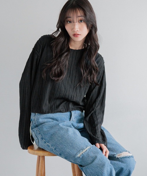 LOWRYS FARM（ローリーズファーム）の「ウネウネジャガードプルオーバー291339（Tシャツ/カットソー・レディース・アイボリー/ブラック・FREE）」の6枚目の写真