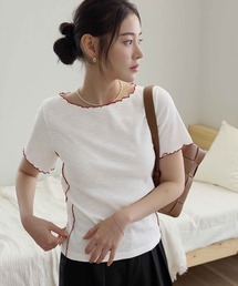 配色ボートネックメロートップス