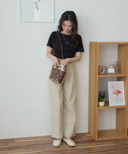 CHAN ME（チャンミ）の「配色ボートネックメロートップス（Tシャツ/カットソー・レディース・ベージュ/チャコールグレー/ブラック/ホワイト・LARGE/MEDIUM/X-LARGE）」の14枚目の写真