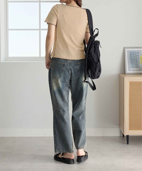 CHAN ME（チャンミ）の「配色ボートネックメロートップス（Tシャツ/カットソー・レディース・ベージュ/チャコールグレー/ブラック/ホワイト・LARGE/MEDIUM/X-LARGE）」の18枚目の写真