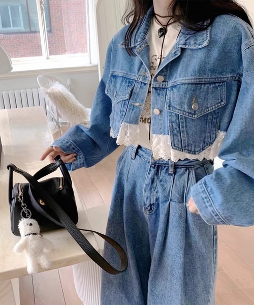 frunco(フランコ)の「レース付きショートデニムジャケット(デニムジャケット・レディース・ブルー・FREE)」の21枚目の写真