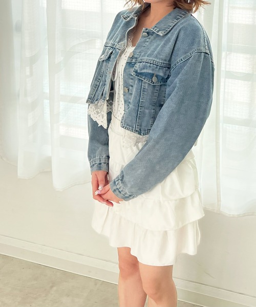 frunco(フランコ)の「レース付きショートデニムジャケット(デニムジャケット・レディース・ブルー・FREE)」の4枚目の写真