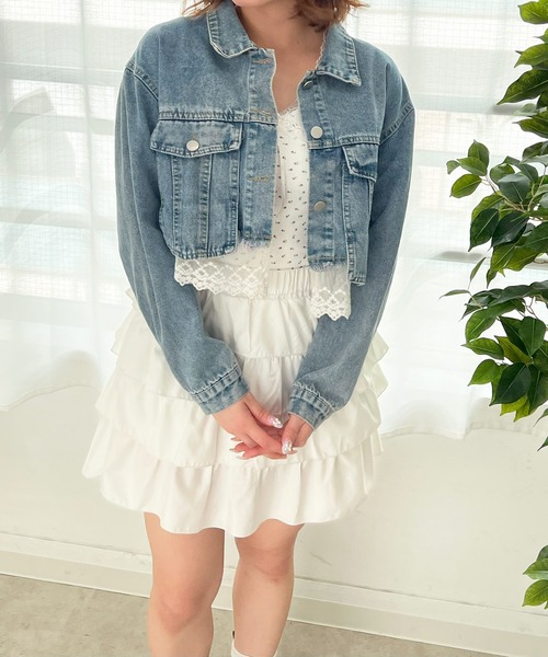 frunco(フランコ)の「レース付きショートデニムジャケット(デニムジャケット・レディース・ブルー・FREE)」の5枚目の写真