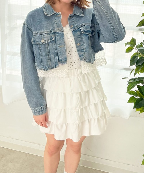 frunco(フランコ)の「レース付きショートデニムジャケット(デニムジャケット・レディース・ブルー・FREE)」の7枚目の写真