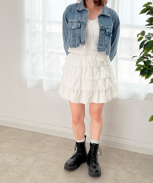 frunco(フランコ)の「レース付きショートデニムジャケット(デニムジャケット・レディース・ブルー・FREE)」の9枚目の写真