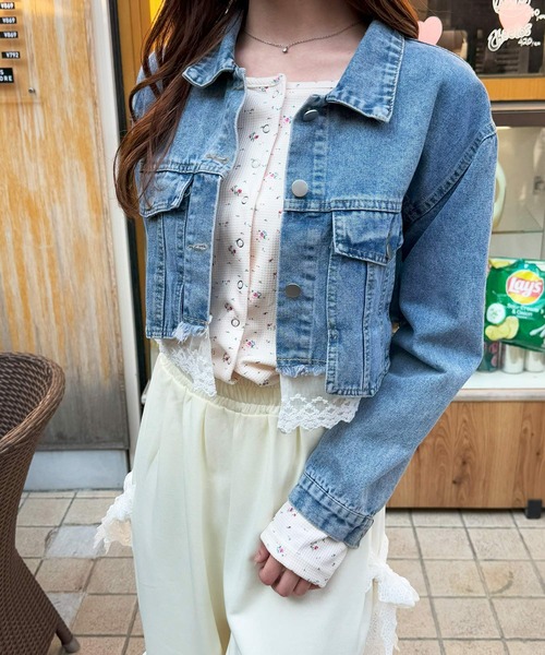 frunco(フランコ)の「レース付きショートデニムジャケット(デニムジャケット・レディース・ブルー・FREE)」の12枚目の写真