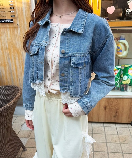 frunco(フランコ)の「レース付きショートデニムジャケット(デニムジャケット・レディース・ブルー・FREE)」の13枚目の写真