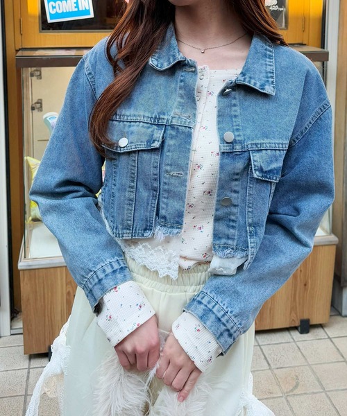 frunco(フランコ)の「レース付きショートデニムジャケット(デニムジャケット・レディース・ブルー・FREE)」の14枚目の写真