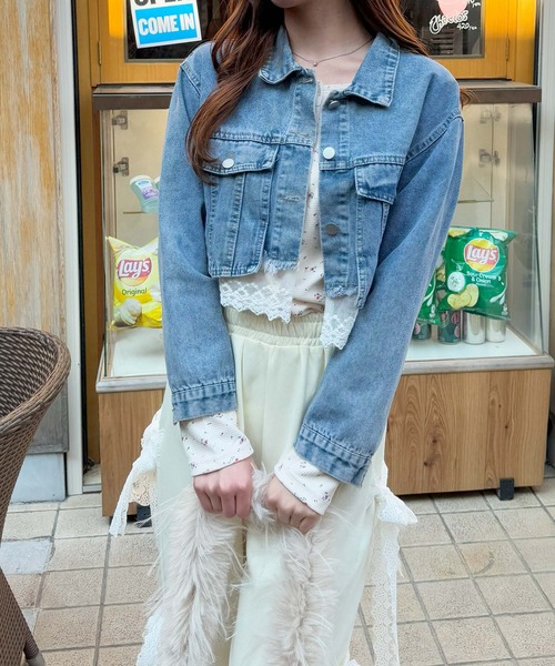 frunco(フランコ)の「レース付きショートデニムジャケット(デニムジャケット・レディース・ブルー・FREE)」の16枚目の写真