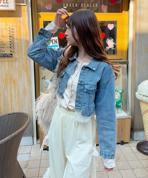 frunco(フランコ)の「レース付きショートデニムジャケット(デニムジャケット・レディース・ブルー・FREE)」の17枚目の写真