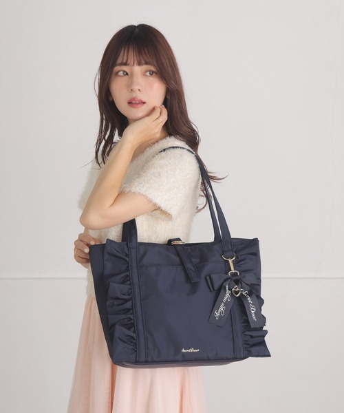 SecretDoor(シークレットドア)の「トート リボンチャーム フリル A4 仕切り ローズヒップ(トートバッグ・レディース・ブラック/ピンク/グレー/ライトブルー/ネイビー・FREE)」の15枚目の写真