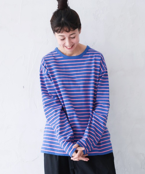 soulberry(ソウルベリー)の「ちょい出しボーダーカットソー(Tシャツ/カットソー・レディース・ホワイト×ブラック/ブルー系・5L/4L/3L/LL/L/M)」の1枚目の写真