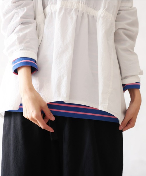 soulberry(ソウルベリー)の「ちょい出しボーダーカットソー(Tシャツ/カットソー・レディース・ホワイト×ブラック/ブルー系・5L/4L/3L/LL/L/M)」の4枚目の写真