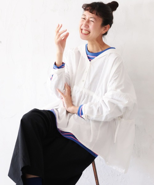 soulberry(ソウルベリー)の「ちょい出しボーダーカットソー(Tシャツ/カットソー・レディース・ホワイト×ブラック/ブルー系・5L/4L/3L/LL/L/M)」の5枚目の写真