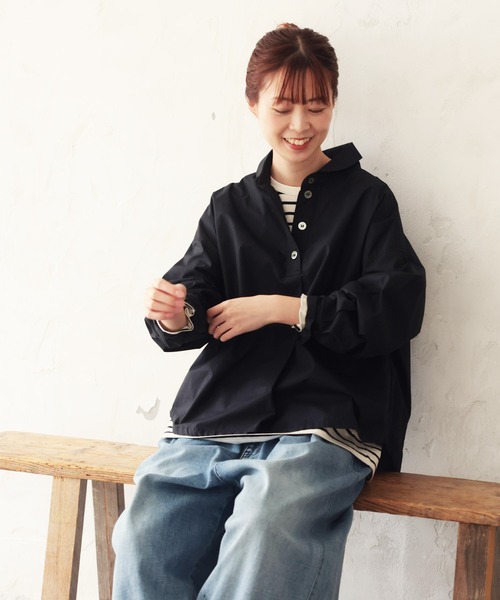 soulberry(ソウルベリー)の「ちょい出しボーダーカットソー(Tシャツ/カットソー・レディース・ホワイト×ブラック/ブルー系・5L/4L/3L/LL/L/M)」の7枚目の写真