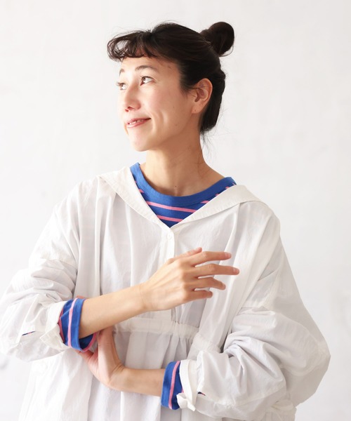 soulberry(ソウルベリー)の「ちょい出しボーダーカットソー(Tシャツ/カットソー・レディース・ホワイト×ブラック/ブルー系・5L/4L/3L/LL/L/M)」の12枚目の写真