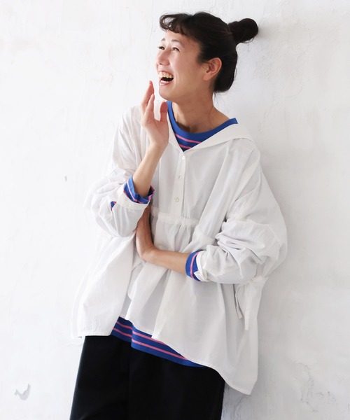 soulberry(ソウルベリー)の「ちょい出しボーダーカットソー(Tシャツ/カットソー・レディース・ホワイト×ブラック/ブルー系・5L/4L/3L/LL/L/M)」の14枚目の写真