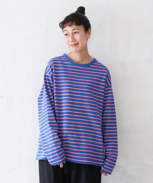 soulberry(ソウルベリー)の「ちょい出しボーダーカットソー(Tシャツ/カットソー・レディース・ホワイト×ブラック/ブルー系・5L/4L/3L/LL/L/M)」の19枚目の写真