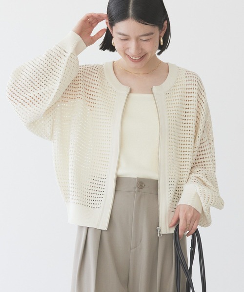 AMERICAN HOLIC（アメリカンホリック）の「ジップアップメッシュニットカーディガン（カーディガン/ボレロ・レディース・ブラック/アイボリー/ミント/ライトパープル・M/L）」の8枚目の写真