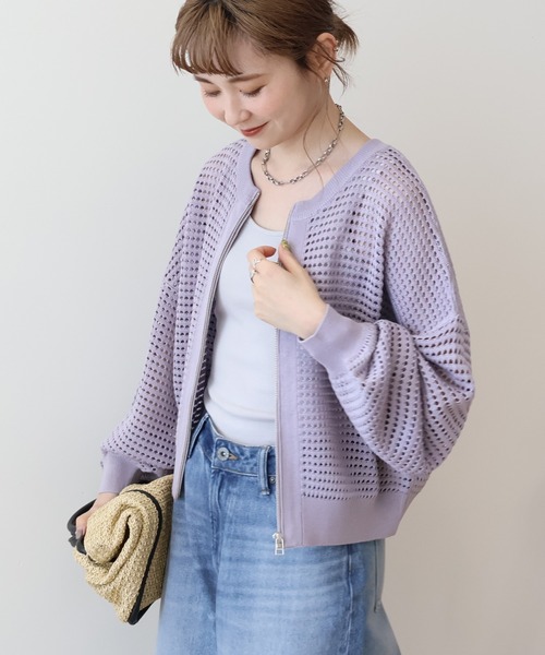 AMERICAN HOLIC（アメリカンホリック）の「ジップアップメッシュニットカーディガン（カーディガン/ボレロ・レディース・ブラック/アイボリー/ミント/ライトパープル・M/L）」の12枚目の写真