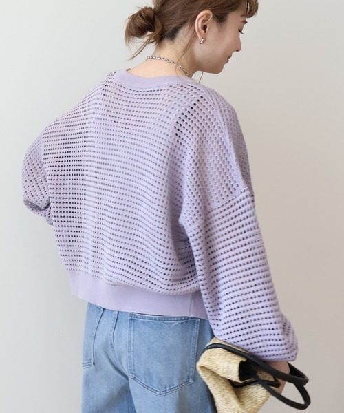 AMERICAN HOLIC（アメリカンホリック）の「ジップアップメッシュニットカーディガン（カーディガン/ボレロ・レディース・ブラック/アイボリー/ミント/ライトパープル・M/L）」の13枚目の写真