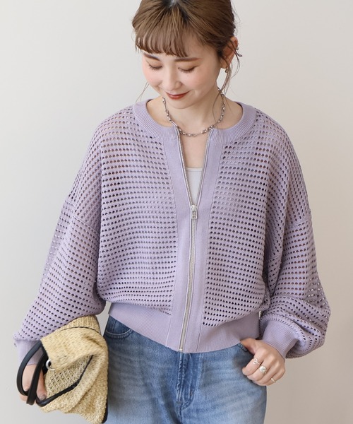 AMERICAN HOLIC（アメリカンホリック）の「ジップアップメッシュニットカーディガン（カーディガン/ボレロ・レディース・ブラック/アイボリー/ミント/ライトパープル・M/L）」の15枚目の写真