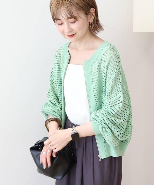 AMERICAN HOLIC（アメリカンホリック）の「ジップアップメッシュニットカーディガン（カーディガン/ボレロ・レディース・ブラック/アイボリー/ミント/ライトパープル・M/L）」の22枚目の写真