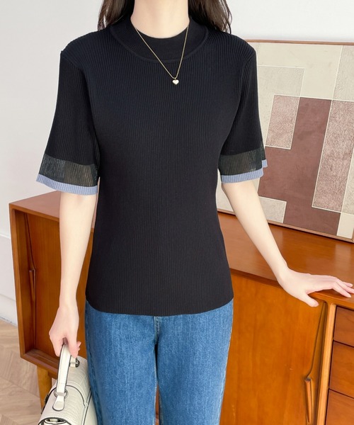 ABITOKYO(アビトーキョー)の「袖配色シアー切替リブニットトップス(ニット/セーター・レディース・ホワイト/ベージュ/ブラック/サックスブルー・M/L)」の7枚目の写真