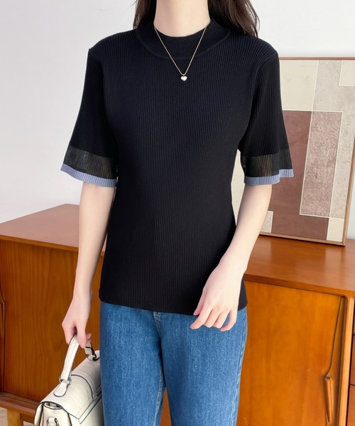 ABITOKYO(アビトーキョー)の「袖配色シアー切替リブニットトップス(ニット/セーター・レディース・ホワイト/ベージュ/ブラック/サックスブルー・M/L)」の8枚目の写真