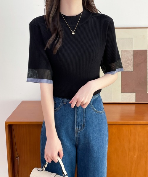 ABITOKYO(アビトーキョー)の「袖配色シアー切替リブニットトップス(ニット/セーター・レディース・ホワイト/ベージュ/ブラック/サックスブルー・M/L)」の11枚目の写真