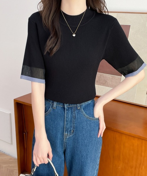 ABITOKYO(アビトーキョー)の「袖配色シアー切替リブニットトップス(ニット/セーター・レディース・ホワイト/ベージュ/ブラック/サックスブルー・M/L)」の14枚目の写真