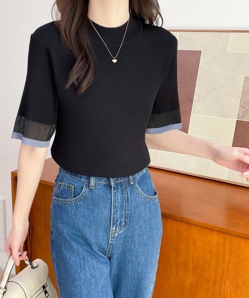 ABITOKYO(アビトーキョー)の「袖配色シアー切替リブニットトップス(ニット/セーター・レディース・ホワイト/ベージュ/ブラック/サックスブルー・M/L)」の15枚目の写真